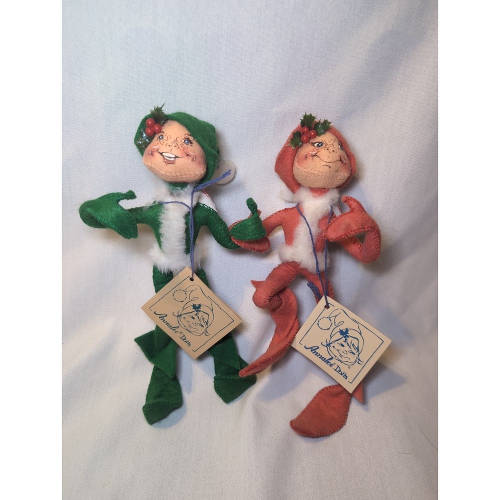 2x Vintage '92-'96 Annalee Pixie Elf Posable Christmas Figures 8" W/ Tag